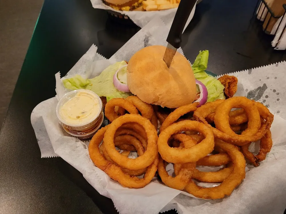 Fish Sandwich with Onion Rings